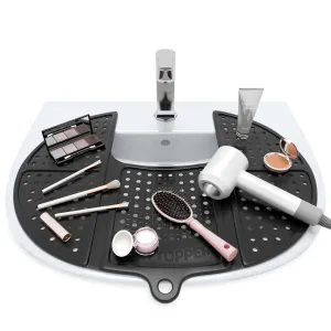 Sink Topper Foldable Sink Cover | Silicone Beauty Makeup Brush Cleaning Mat | Hot Tools Organizer | Bathroom Cover for Counter Space & Storage Saver | Traveling Must Haves for RV | Standard, Black