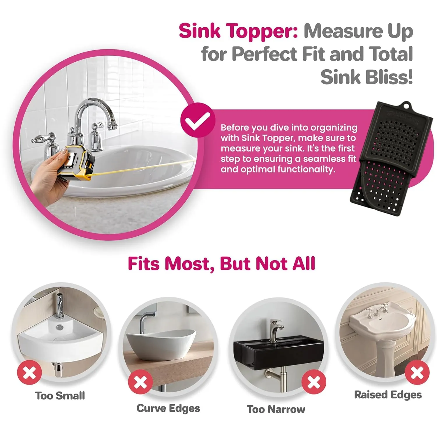 Sink Topper Foldable Sink Cover | Silicone Beauty Makeup Brush Cleaning Mat | Hot Tools Organizer | Bathroom Cover for Counter Space & Storage Saver | Traveling Must Haves for RV | Standard, Black