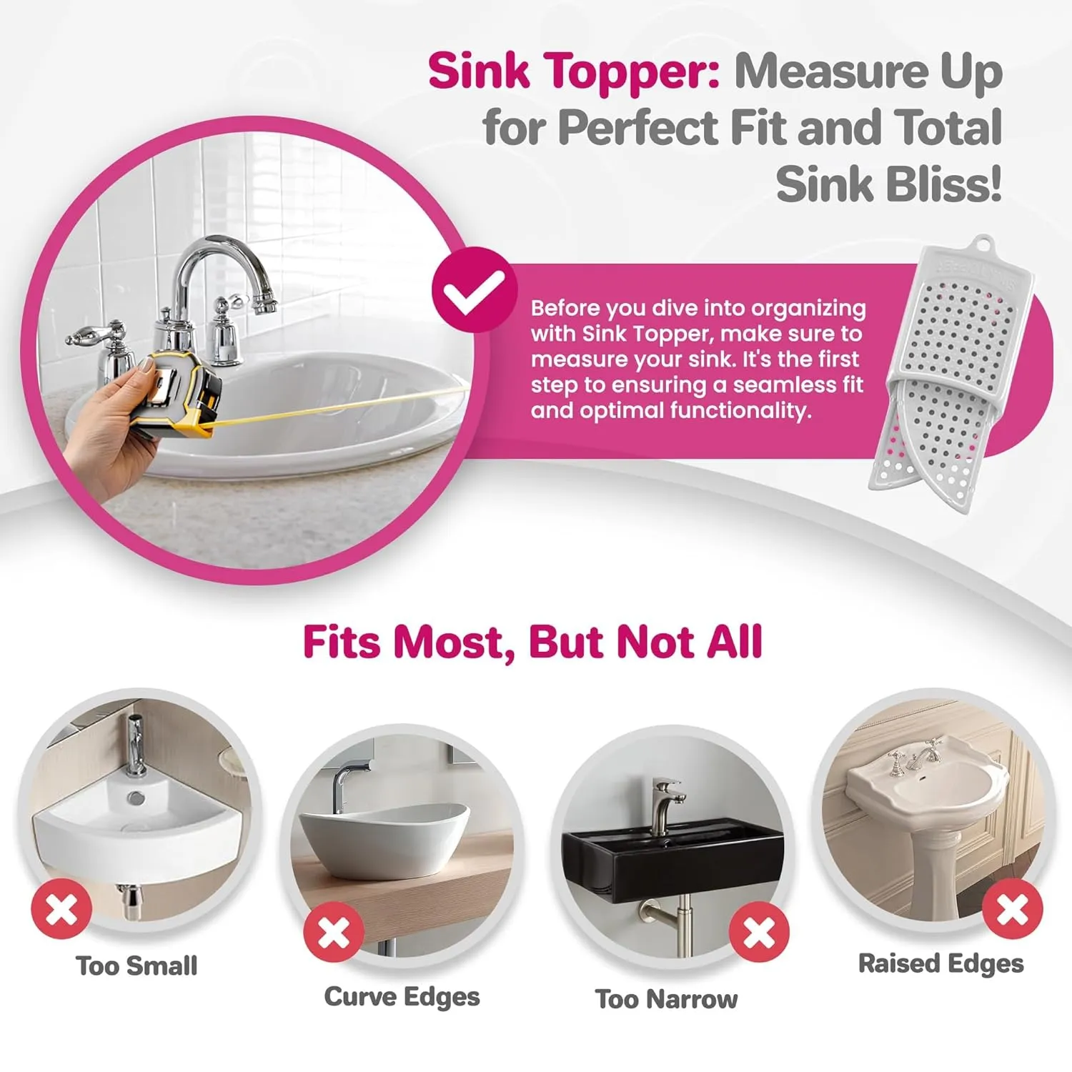 Sink Topper Foldable Sink Cover | Silicone Beauty Makeup Brush Cleaning Mat | Hot Tools Organizer | Bathroom Cover for Counter Space & Storage Saver | Traveling Must Haves for RV | Standard, Pearl
