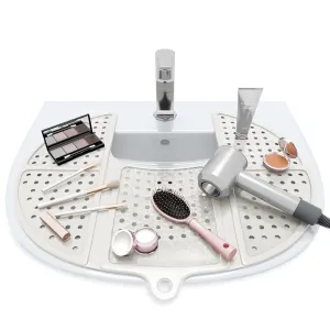 Sink Topper Foldable Sink Cover | Silicone Beauty Makeup Brush Cleaning Mat | Hot Tools Organizer | Bathroom Cover for Counter Space & Storage Saver | Traveling Must Haves for RV | Standard, Pearl