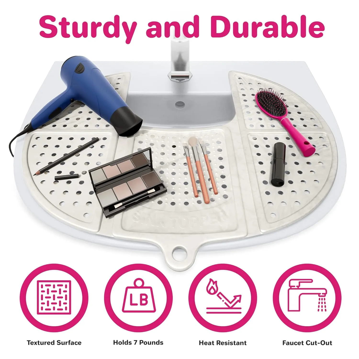 Sink Topper Foldable Sink Cover | Silicone Beauty Makeup Brush Cleaning Mat | Hot Tools Organizer | Bathroom Cover for Counter Space & Storage Saver | Traveling Must Haves for RV | Standard, Pearl
