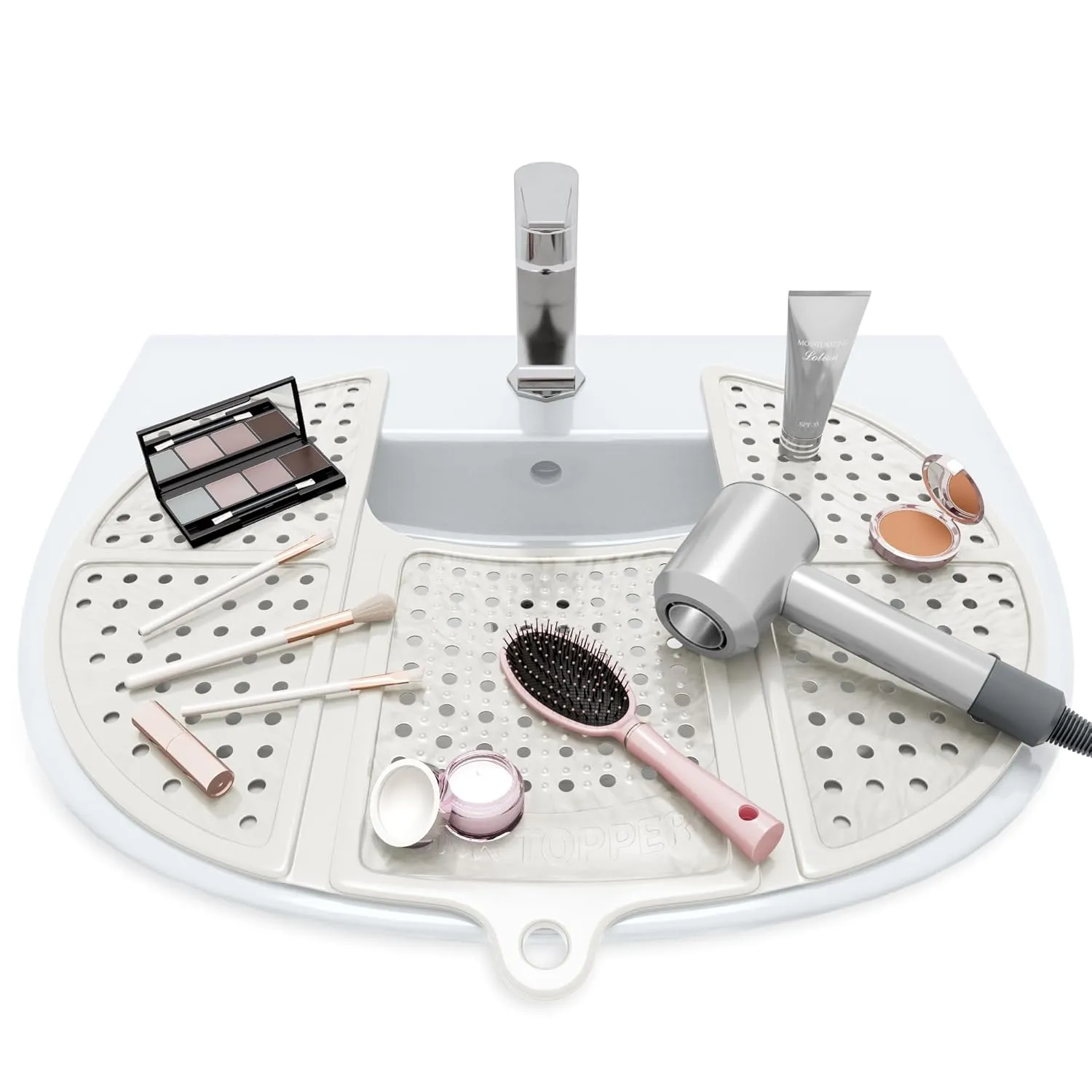 Sink Topper Foldable Sink Cover | Silicone Beauty Makeup Brush Cleaning Mat | Hot Tools Organizer | Bathroom Cover for Counter Space & Storage Saver | Traveling Must Haves for RV | Standard, Pearl