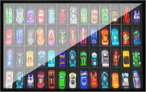 SIXPOINTS Toys Organizer Storage Compatible with Hot Wheels Car, Container for Matchbox Cars, Mini Toys, Wooden Wall Mount Display Case for Hotwheels Car- 52 Compartments, Black