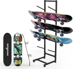 Skateboard Racks Floor Stand, 5-Tiers Freestanding Water Ski Rack Wakeboard Rack, Standing Skateboard Display Stand, Single Sided Floor Skateboard Organizer Racks