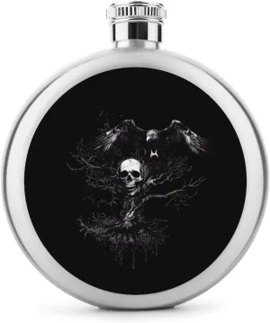Skull Tree Black Eagle Round Wine Flask 5 Oz Mini Portable Stainless Steel Drinking Flasks for Men Women Travel Home Office