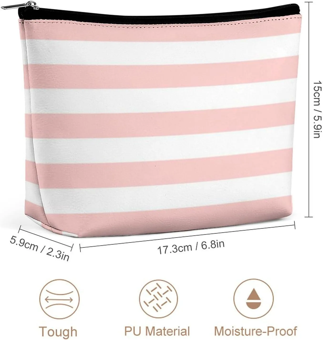 Small Cosmetic Bag, Blush Pink and White Stripes Makeup Bags Elegant Roomy Pouch for Women,Travel Toiletry Accessories Organizer