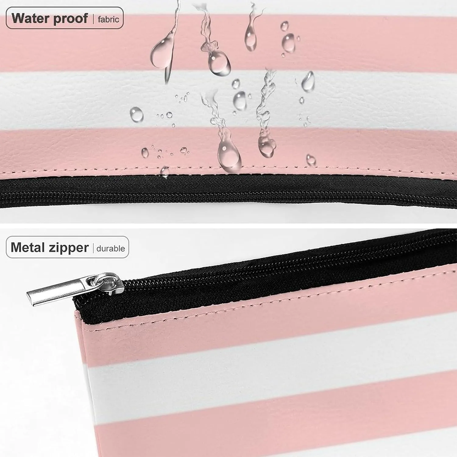 Small Cosmetic Bag, Blush Pink and White Stripes Makeup Bags Elegant Roomy Pouch for Women,Travel Toiletry Accessories Organizer