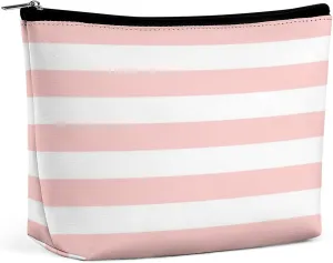 Small Cosmetic Bag, Blush Pink and White Stripes Makeup Bags Elegant Roomy Pouch for Women,Travel Toiletry Accessories Organizer