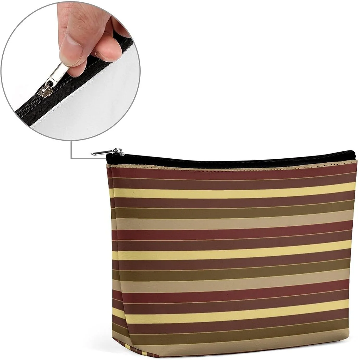 Small Cosmetic Bag, Elegant Classic Gold Brown Red Stripes Makeup Bags Elegant Roomy Pouch for Women,Travel Toiletry Accessories Organizer