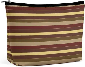 Small Cosmetic Bag, Elegant Classic Gold Brown Red Stripes Makeup Bags Elegant Roomy Pouch for Women,Travel Toiletry Accessories Organizer