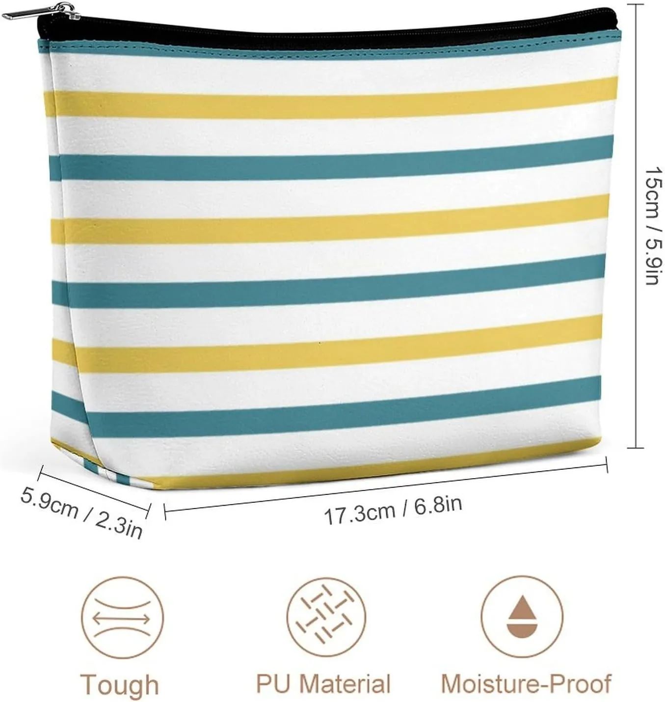 Small Cosmetic Bag, Gold and Teal Stripes Makeup Bags Elegant Roomy Pouch for Women,Travel Toiletry Accessories Organizer