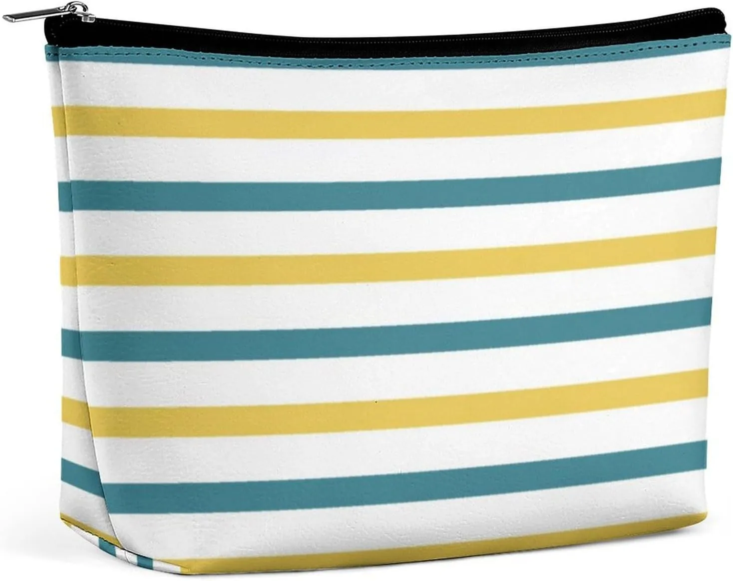 Small Cosmetic Bag, Gold and Teal Stripes Makeup Bags Elegant Roomy Pouch for Women,Travel Toiletry Accessories Organizer