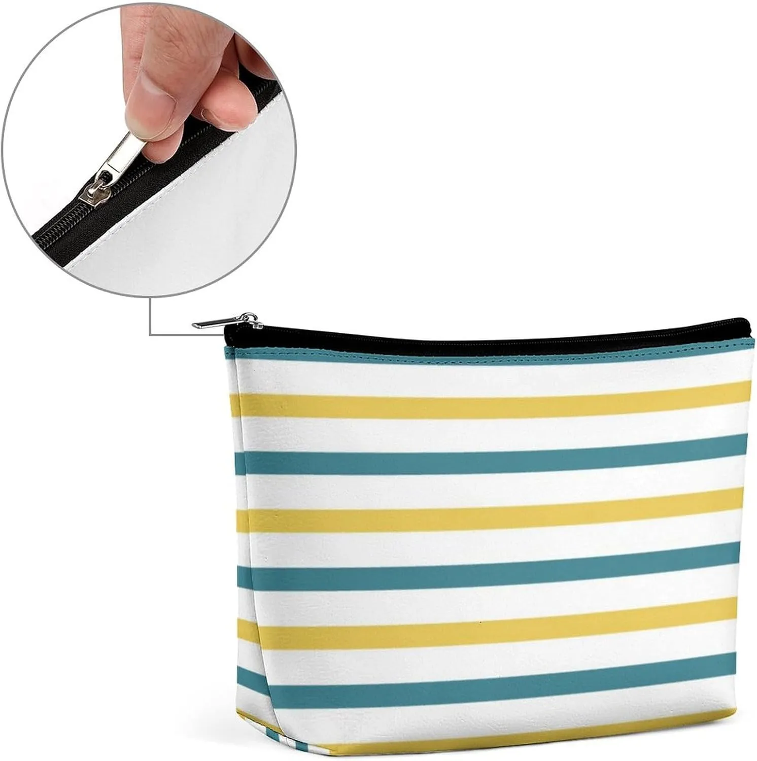 Small Cosmetic Bag, Gold and Teal Stripes Makeup Bags Elegant Roomy Pouch for Women,Travel Toiletry Accessories Organizer