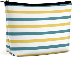 Small Cosmetic Bag, Gold and Teal Stripes Makeup Bags Elegant Roomy Pouch for Women,Travel Toiletry Accessories Organizer