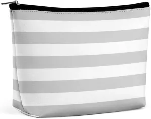 Small Cosmetic Bag, Gray and White Stripes Makeup Bags Elegant Roomy Pouch for Women,Travel Toiletry Accessories Organizer