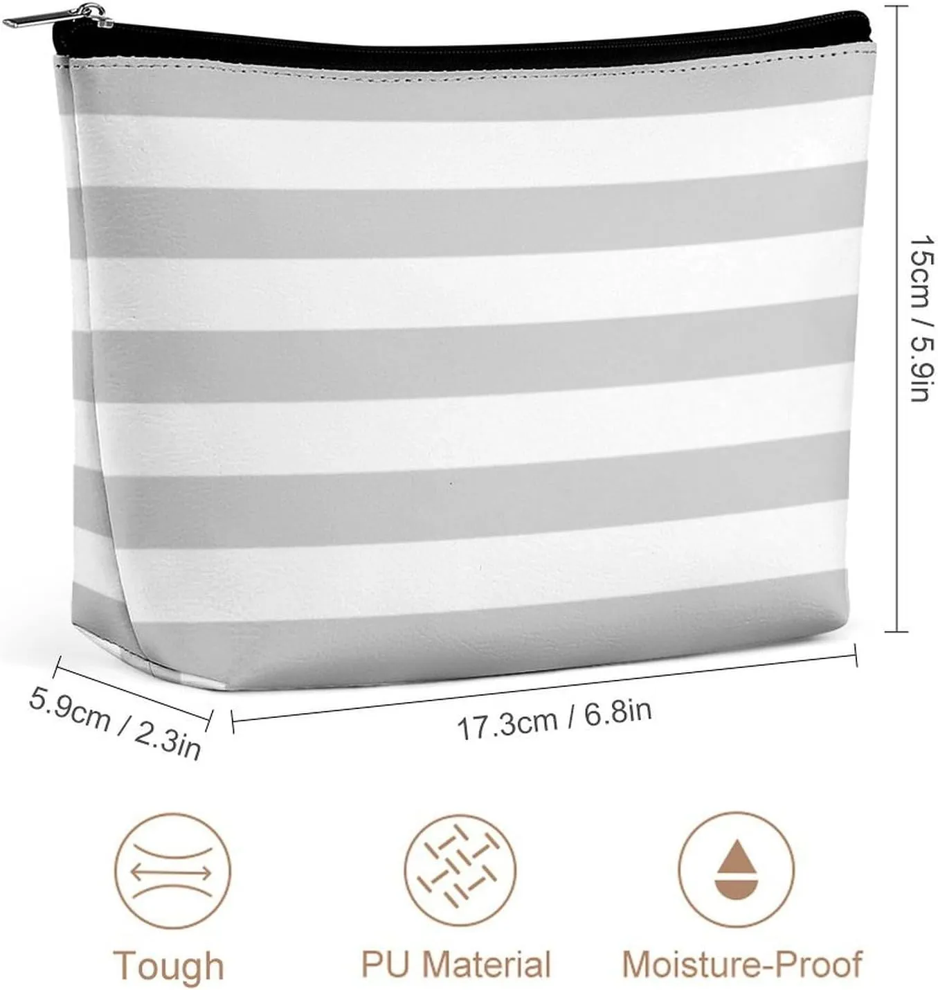 Small Cosmetic Bag, Gray and White Stripes Makeup Bags Elegant Roomy Pouch for Women,Travel Toiletry Accessories Organizer