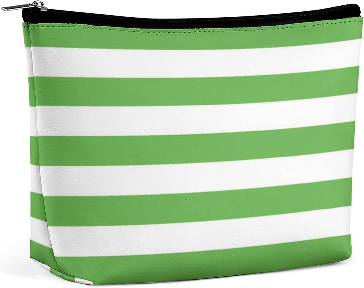 Small Cosmetic Bag, Green and White Stripes Makeup Bags Elegant Roomy Pouch for Women,Travel Toiletry Accessories Organizer