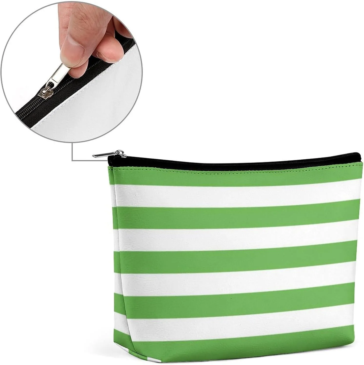 Small Cosmetic Bag, Green and White Stripes Makeup Bags Elegant Roomy Pouch for Women,Travel Toiletry Accessories Organizer