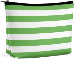 Small Cosmetic Bag, Green and White Stripes Makeup Bags Elegant Roomy Pouch for Women,Travel Toiletry Accessories Organizer