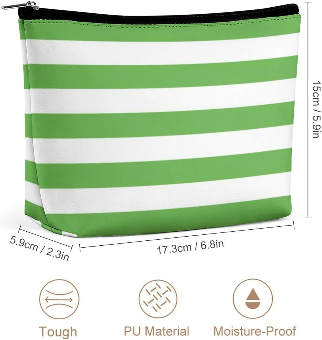 Small Cosmetic Bag, Green and White Stripes Makeup Bags Elegant Roomy Pouch for Women,Travel Toiletry Accessories Organizer