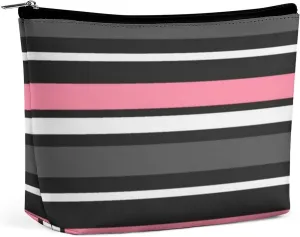 Small Cosmetic Bag, Pink Black Grey and White Stripes Makeup Bags Elegant Roomy Pouch for Women,Travel Toiletry Accessories Organizer
