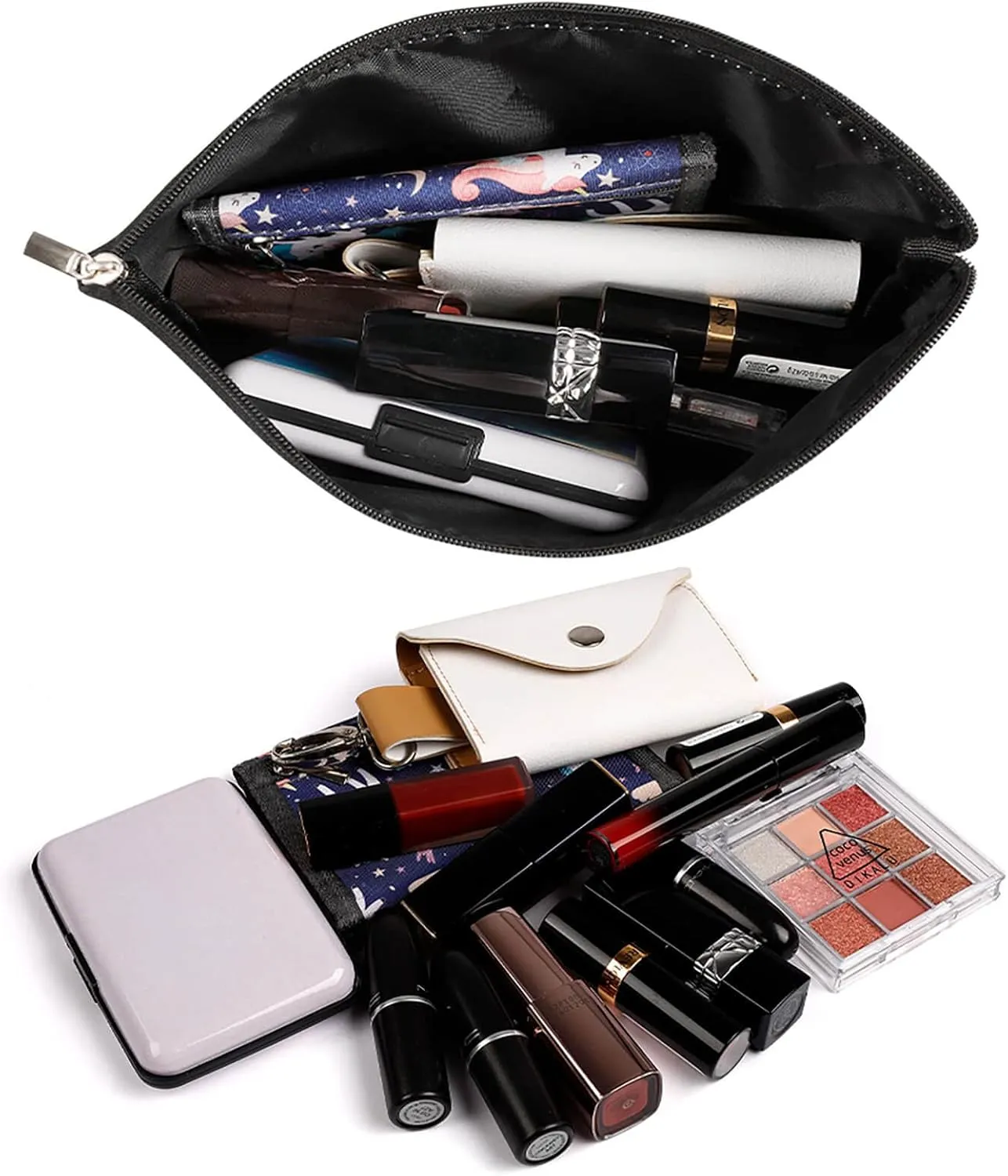 Small Cosmetic Bag, Pink Black Grey and White Stripes Makeup Bags Elegant Roomy Pouch for Women,Travel Toiletry Accessories Organizer