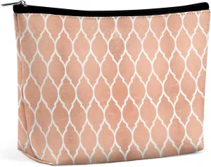 Small Cosmetic Bag, Pink Rose Gold Blush White Quatrefoil Glam Makeup Bags Elegant Roomy Pouch for Women,Travel Toiletry Accessories Organizer