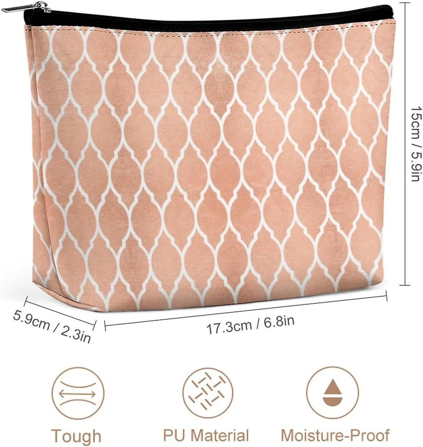 Small Cosmetic Bag, Pink Rose Gold Blush White Quatrefoil Glam Makeup Bags Elegant Roomy Pouch for Women,Travel Toiletry Accessories Organizer