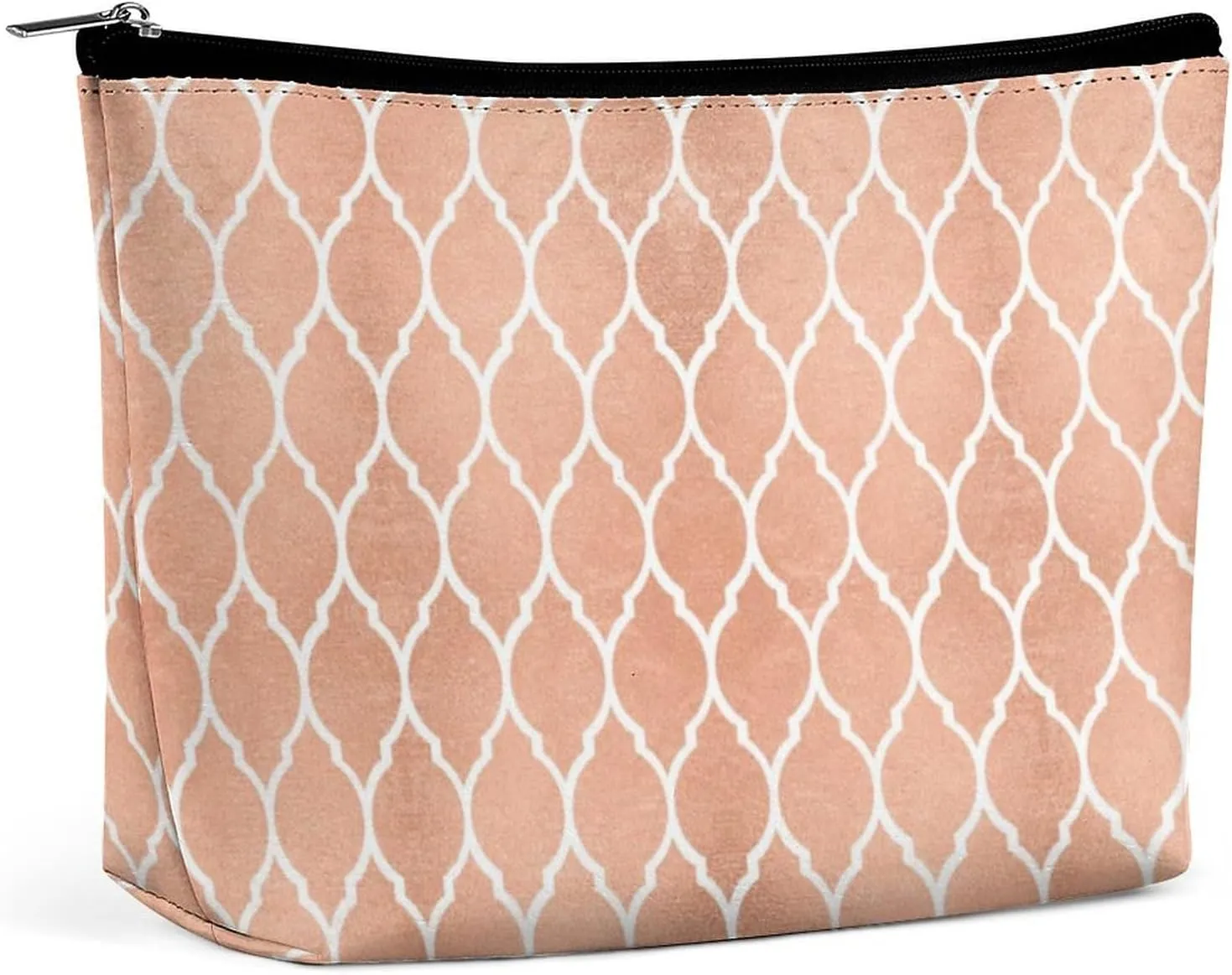 Small Cosmetic Bag, Pink Rose Gold Blush White Quatrefoil Glam Makeup Bags Elegant Roomy Pouch for Women,Travel Toiletry Accessories Organizer