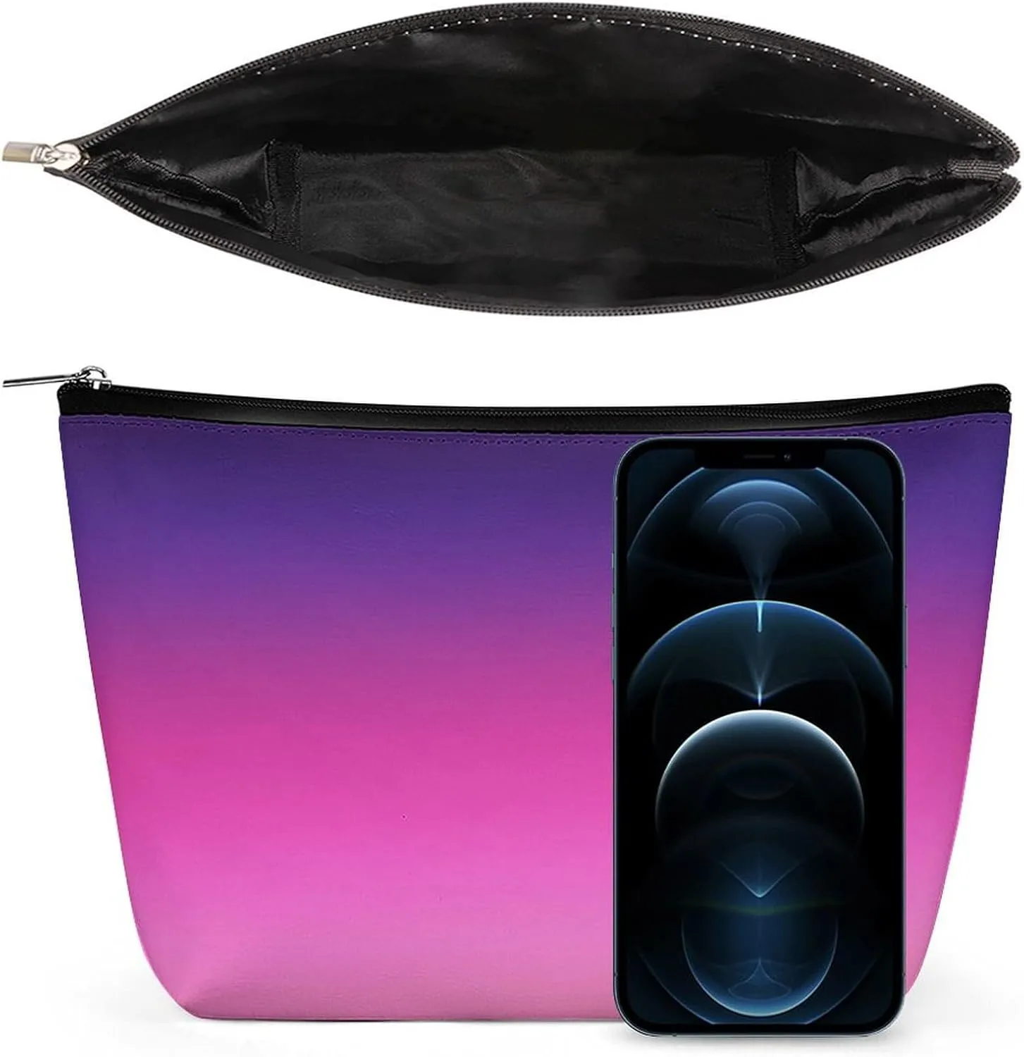 Small Cosmetic Bag, Trendy Neon Pink Purple and Light Orange Makeup Bags Elegant Roomy Pouch for Women,Travel Toiletry Accessories Organizer