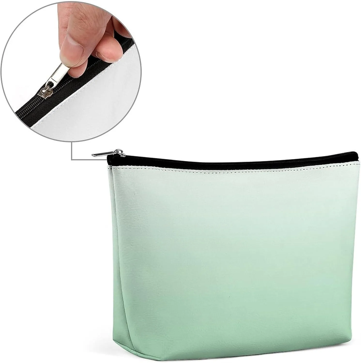 Small Cosmetic Bag, White Pale White and Mint Green Ombre Makeup Bags Elegant Roomy Pouch for Women,Travel Toiletry Accessories Organizer