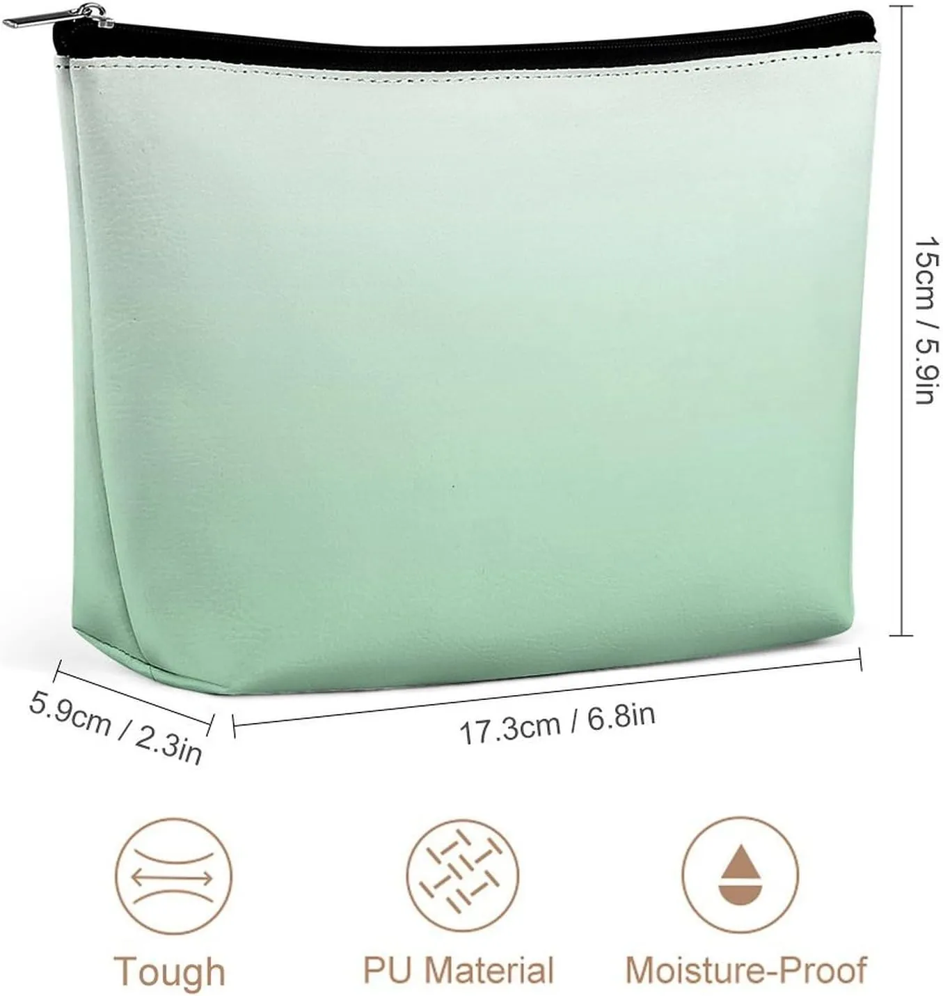 Small Cosmetic Bag, White Pale White and Mint Green Ombre Makeup Bags Elegant Roomy Pouch for Women,Travel Toiletry Accessories Organizer
