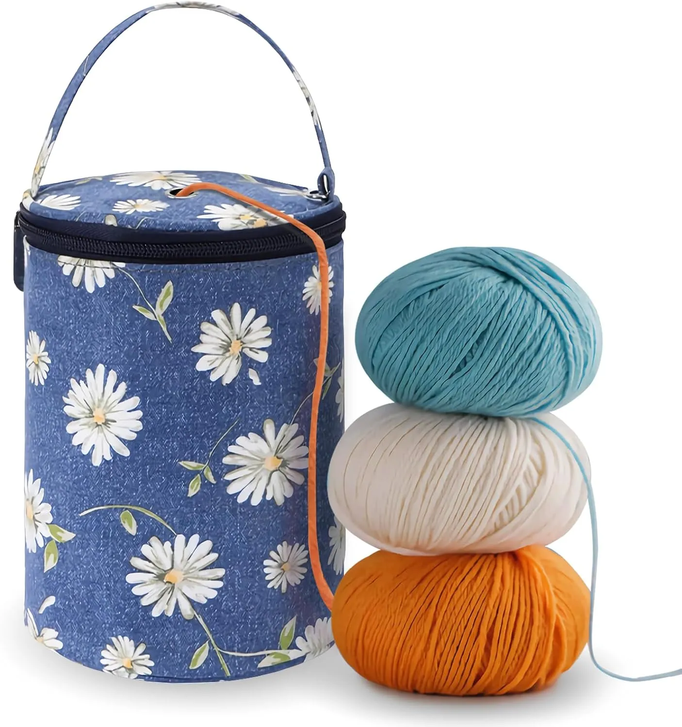 Small Portable Yarn Holder with Anti-Tangle Design, Crochet Yarn Bag for 2-3 Standard Size Balls and Tools,Ideal Crocheting Gifts for Women and Crocheter (Light Blue)