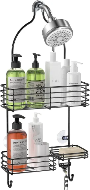 SMARTAKE Hanging Shower Head Caddy, Rustproof Bathroom Shelf Organizer, SUS201 Stainless Steel Over The Shower Storage Rack, Black