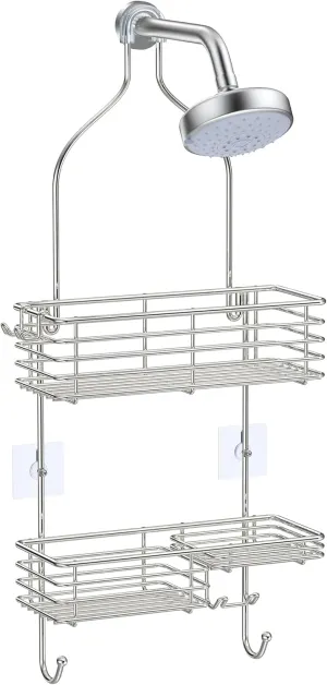 SMARTAKE Hanging Shower Head Caddy, Rustproof Bathroom Shower Room Shelf Organizer, SUS201 Stainless Steel Over The Shower Storage Rack, for Toilet, Silver