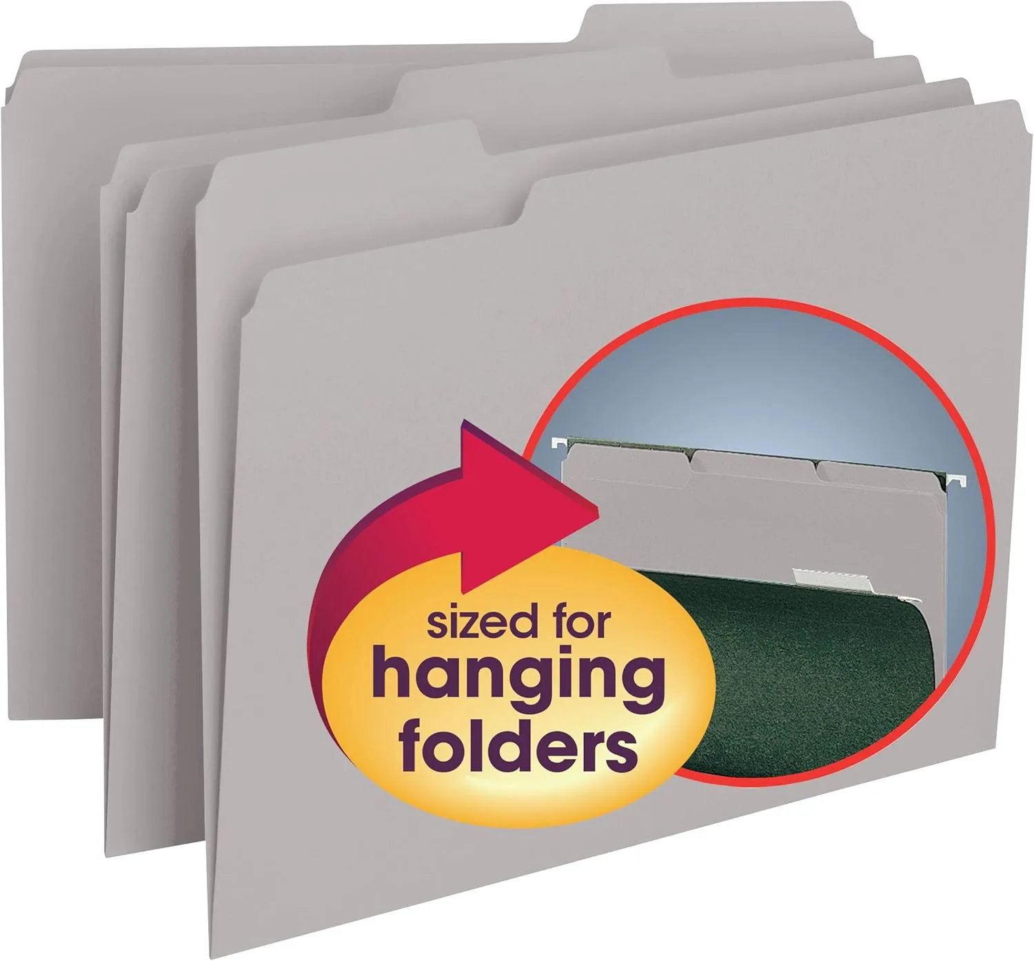 Smead Interior File Folder, 1/3-Cut Tab, Letter Size, Gray, 100 per Box, Expandable File Folders for Filing Cabinet
