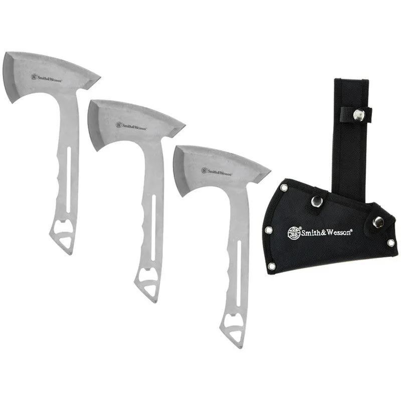 SMITH & WESSON HAWKEYE THROWING AXE SET SATIN STAINLESS STEEL SHEATH SW1117231