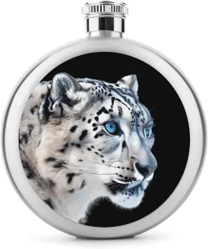 Snow Leopard Round Wine Flask 5 Oz Mini Portable Stainless Steel Drinking Flasks for Men Women Travel Home Office