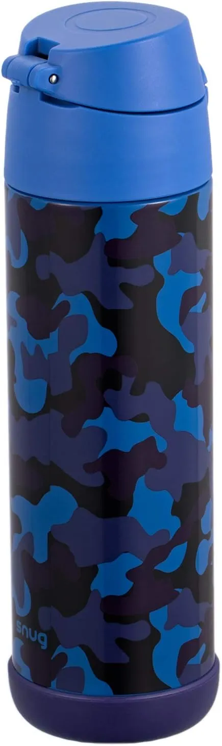 Snug Kids Water Bottle - insulated stainless steel thermos with straw (Girls/Boys) - Camo, 17oz