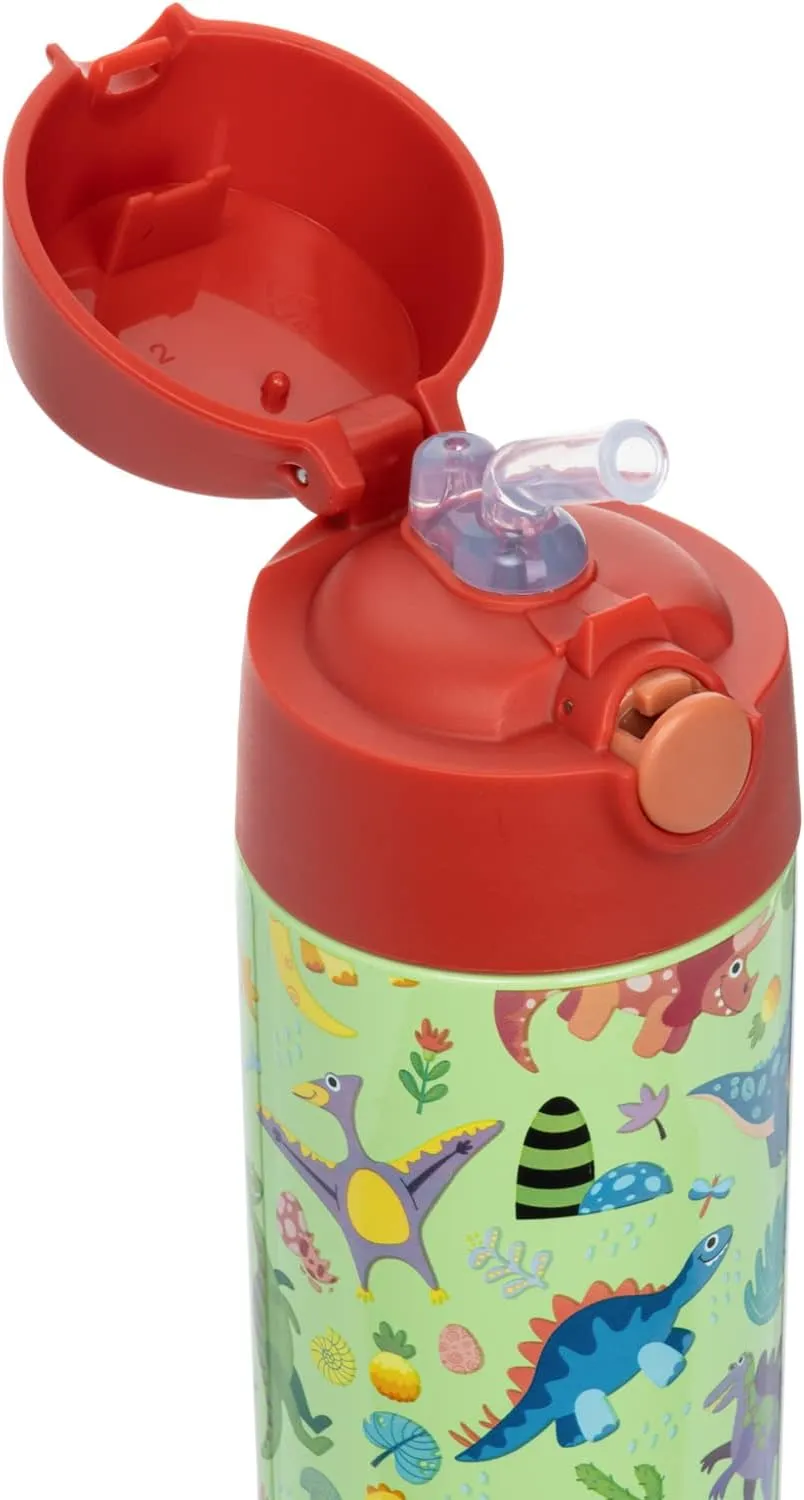 Snug Kids Water Bottle - insulated stainless steel thermos with straw (Girls/Boys) - Dinosaurs, 17oz