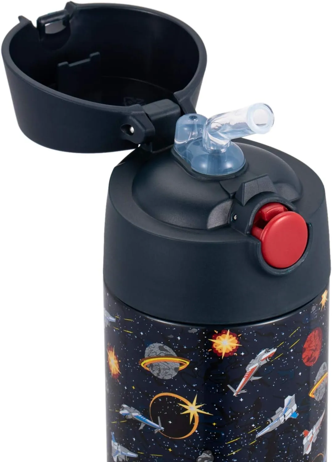 Snug Kids Water Bottle - insulated stainless steel thermos with straw (Girls/Boys) - Space Wars, 17oz