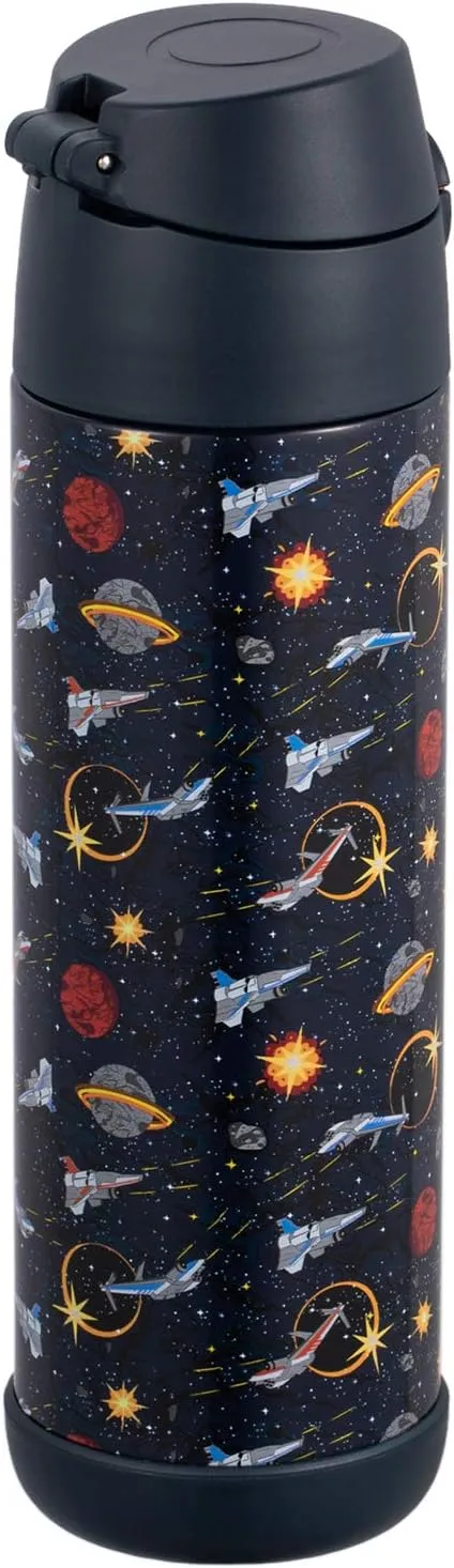 Snug Kids Water Bottle - insulated stainless steel thermos with straw (Girls/Boys) - Space Wars, 17oz