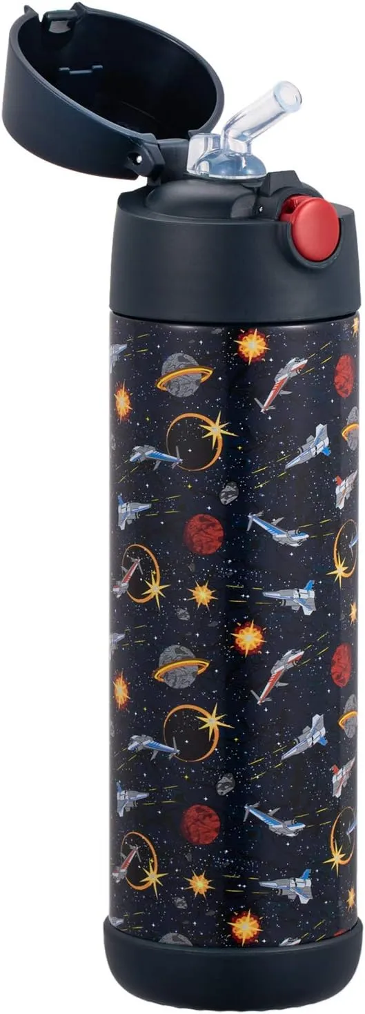 Snug Kids Water Bottle - insulated stainless steel thermos with straw (Girls/Boys) - Space Wars, 17oz