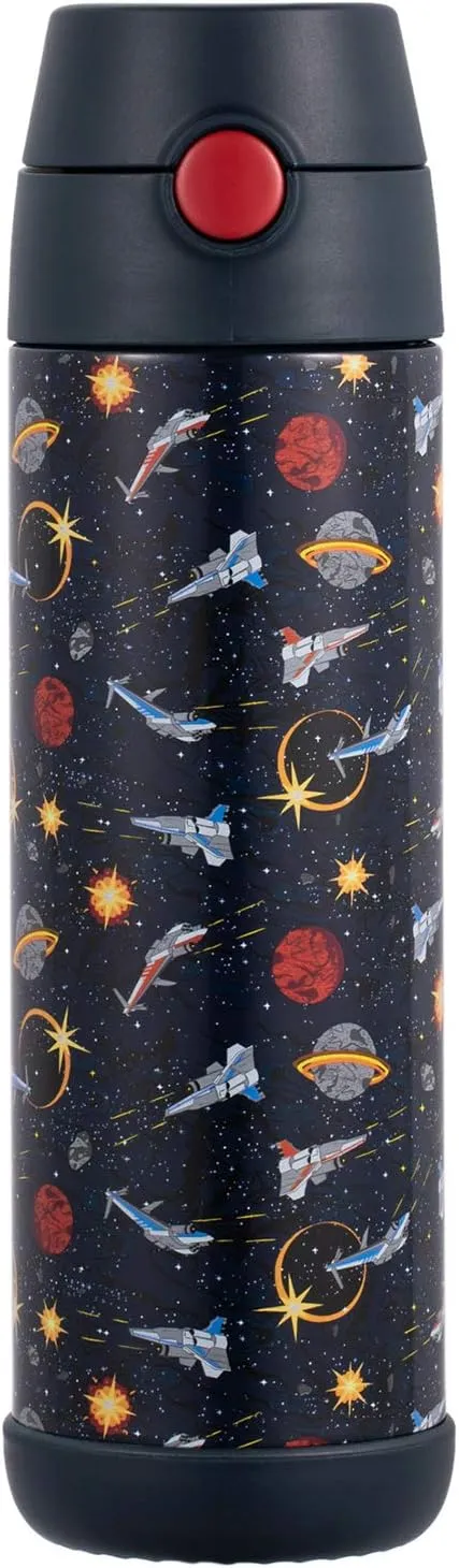 Snug Kids Water Bottle - insulated stainless steel thermos with straw (Girls/Boys) - Space Wars, 17oz