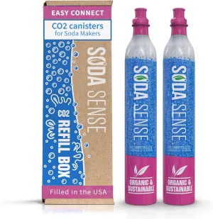 Soda Sense 60L Easy Connect Full Refillable CO2 Canister 2 Pack, Compatible w/SodaStream Quick Connect Soda Makers Only [Including ART, TERRA ENSO & DUO]