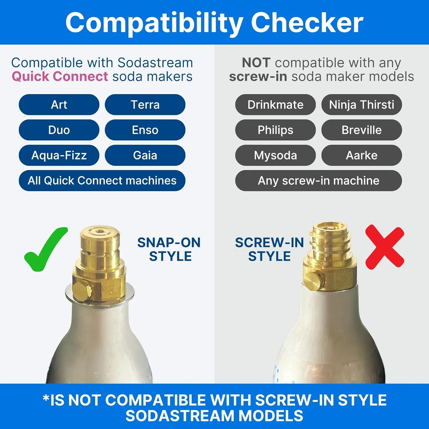 Soda Sense 60L Easy Connect Full Refillable CO2 Canister 2 Pack, Compatible w/SodaStream Quick Connect Soda Makers Only [Including ART, TERRA ENSO & DUO]