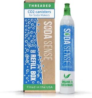 Soda Sense 60L Threaded Full Refillable CO2 Canister 1 Pack, Compatible w/All Threaded 'Screw-In' Soda Makers Including SodaStream [Excludes Quick Connect machines like ART, TERRA ENSO, and DUO]