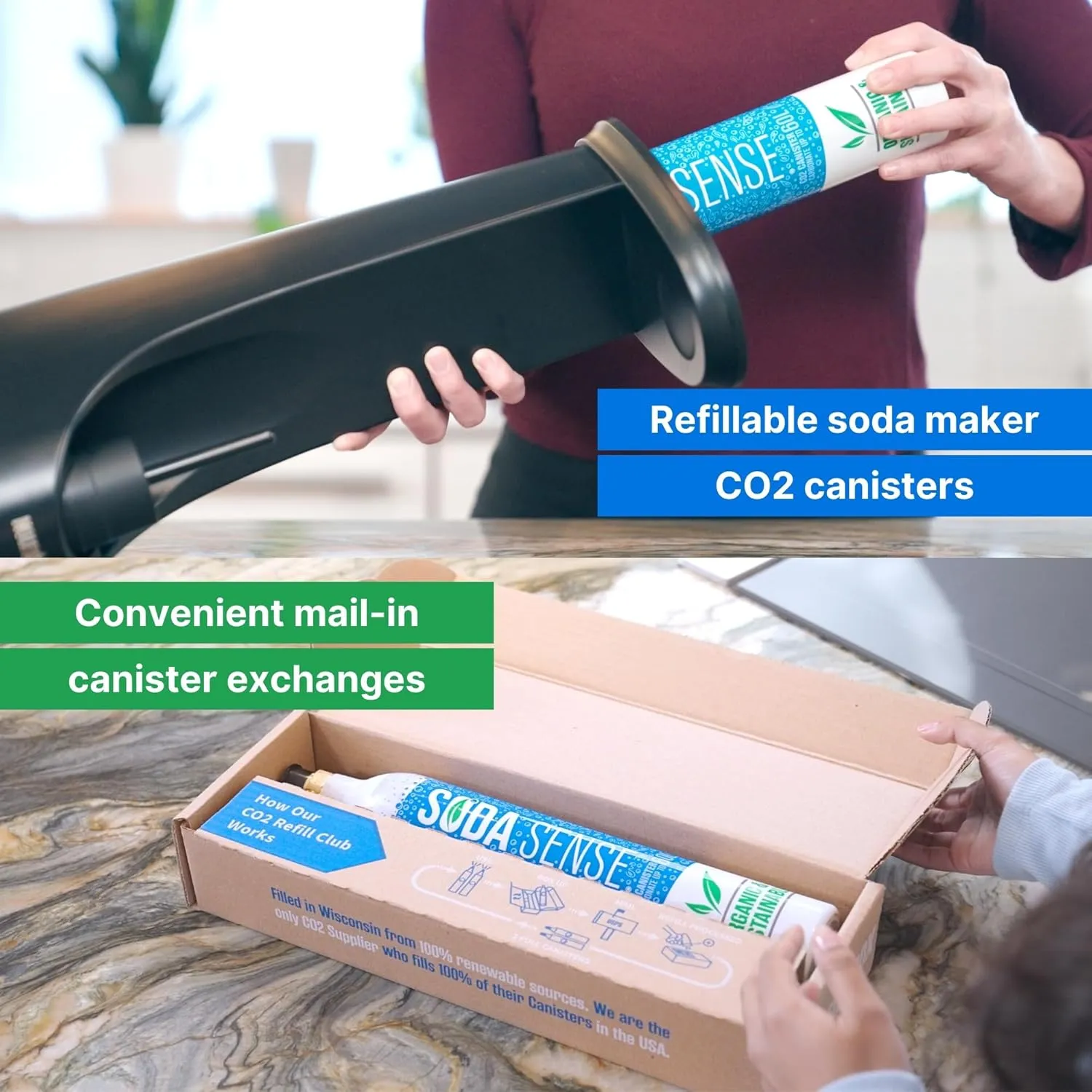 Soda Sense 60L Threaded Full Refillable CO2 Canister 1 Pack, Compatible w/All Threaded 'Screw-In' Soda Makers Including SodaStream [Excludes Quick Connect machines like ART, TERRA ENSO, and DUO]