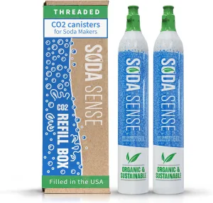 Soda Sense 60L Threaded Full Refillable CO2 Canister 2 Pack, Compatible w/All Threaded 'Screw-In' Soda Makers Including SodaStream [Excludes Quick Connect machines like ART, TERRA ENSO, and DUO]