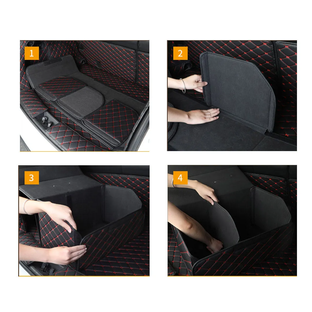 SOGA 4X Leather Car Boot Collapsible Foldable Trunk Cargo Organizer Portable Storage Box Black/Red Stitch Large
